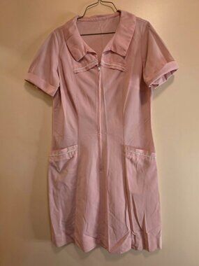 Vintage Healthcare Pink Dress, Zip Front & Pockets